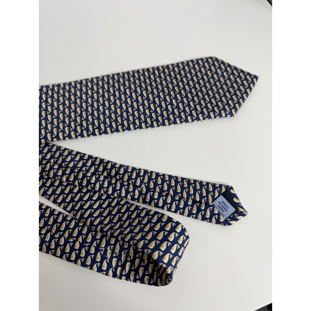 NEW Sero Men Navy Whale Print Silk Necktie Preppy Nautical Coastal 3 3/8 X 60 - Picture 7 of 8